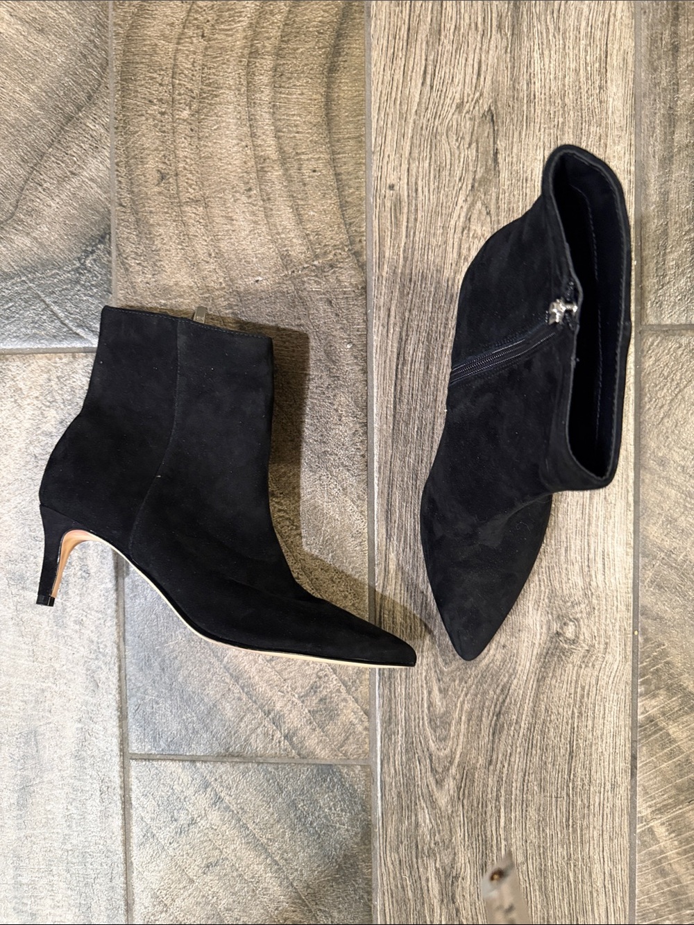 Marc Fisher Black Suede leather Pointed-Toe Ankle Boots - 2.5” heels.